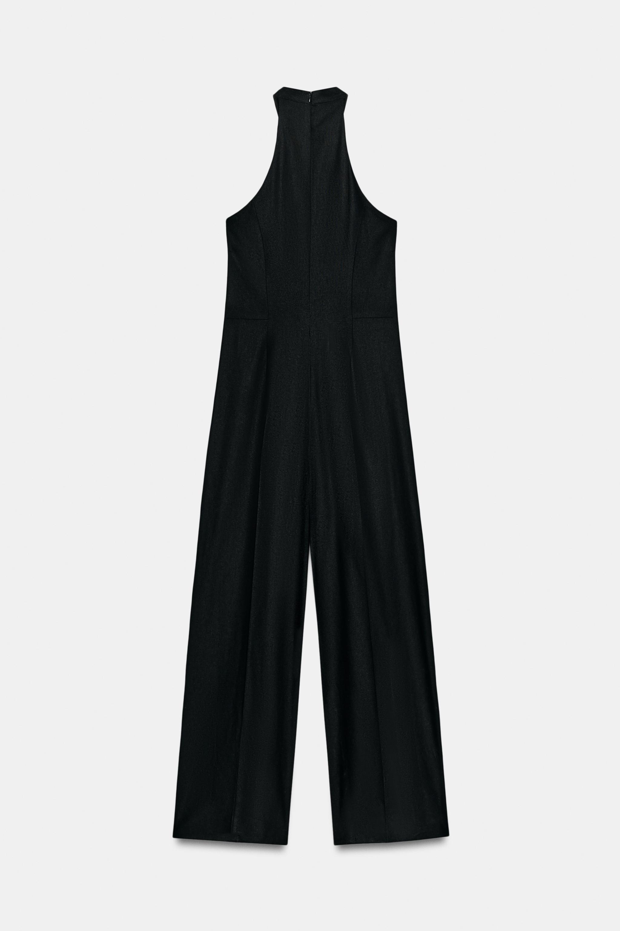 LINEN BLEND WIDE-LEG HALTER JUMPSUIT